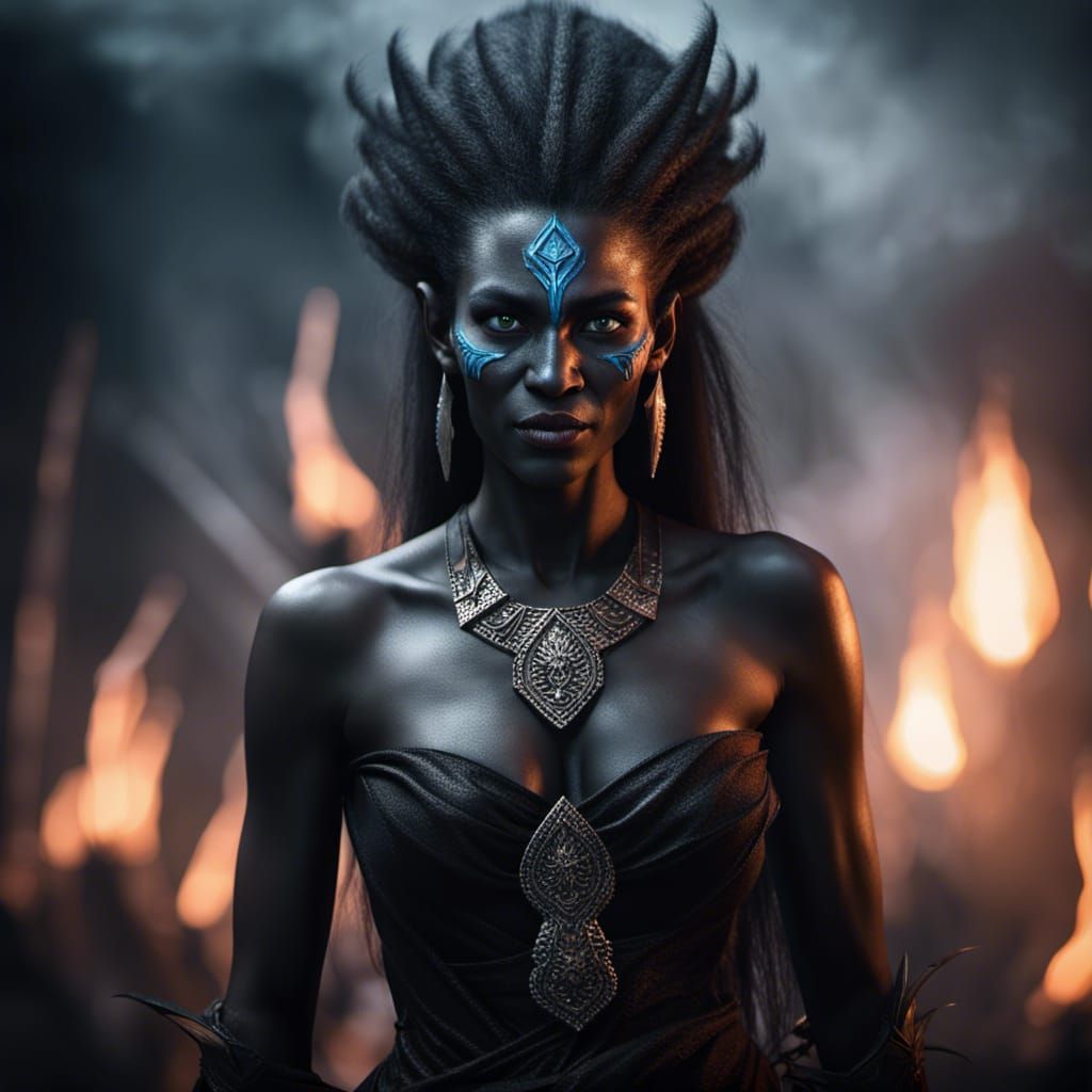 Dark Elf Sorceress Casting Ice Spell in Papua New Guinea