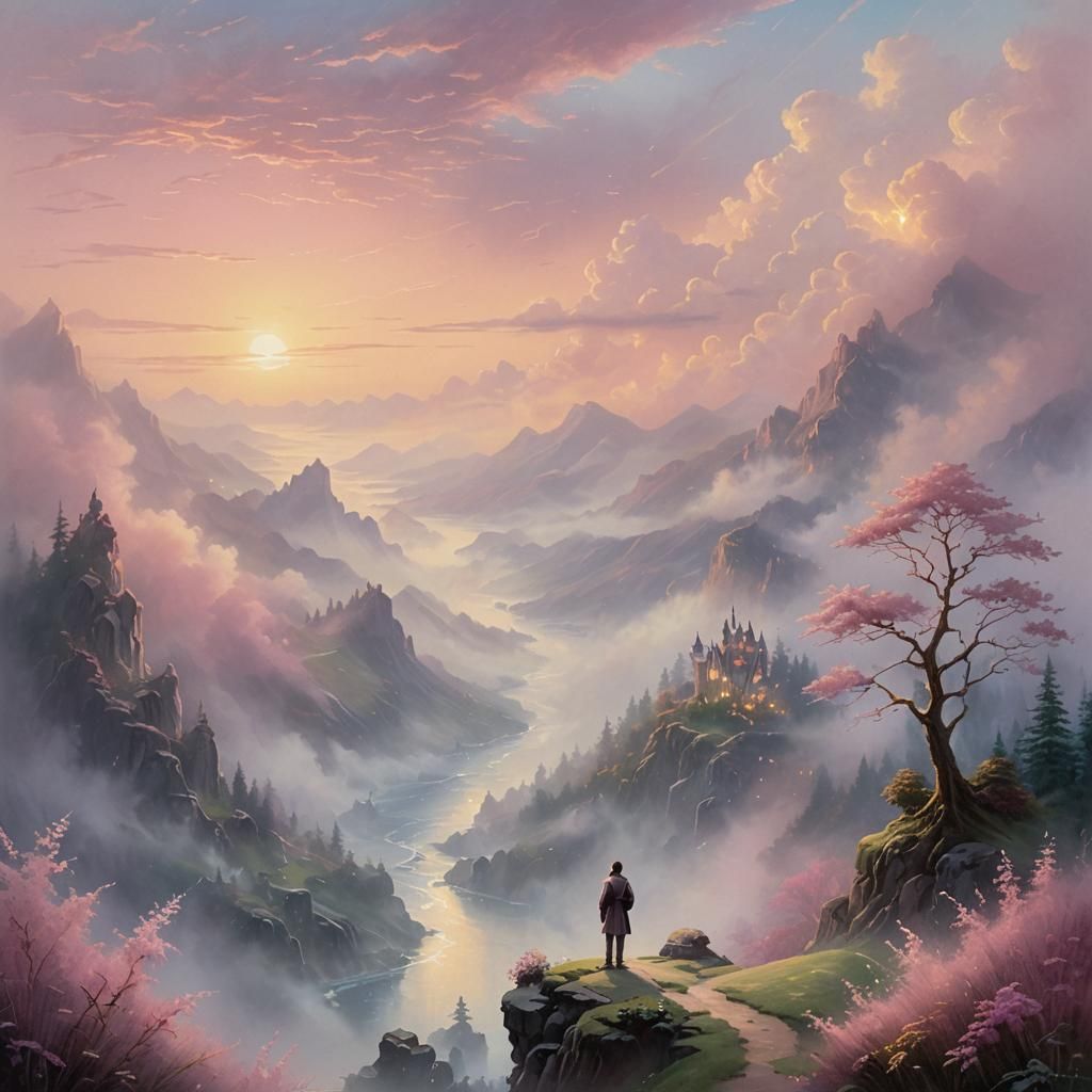 Pink World: Ethereal Fantasy in Golden Light