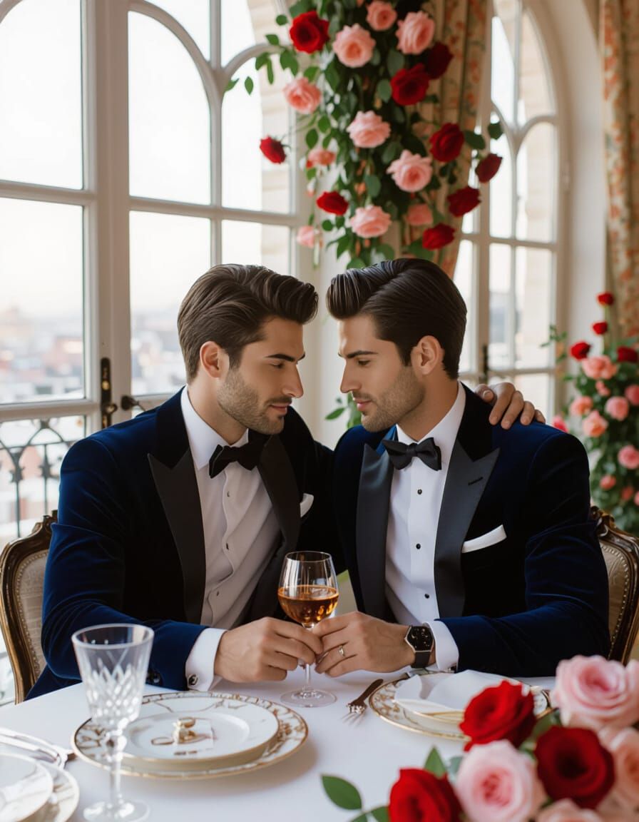 Romantic Embrace Of Two Men In Klimt Style