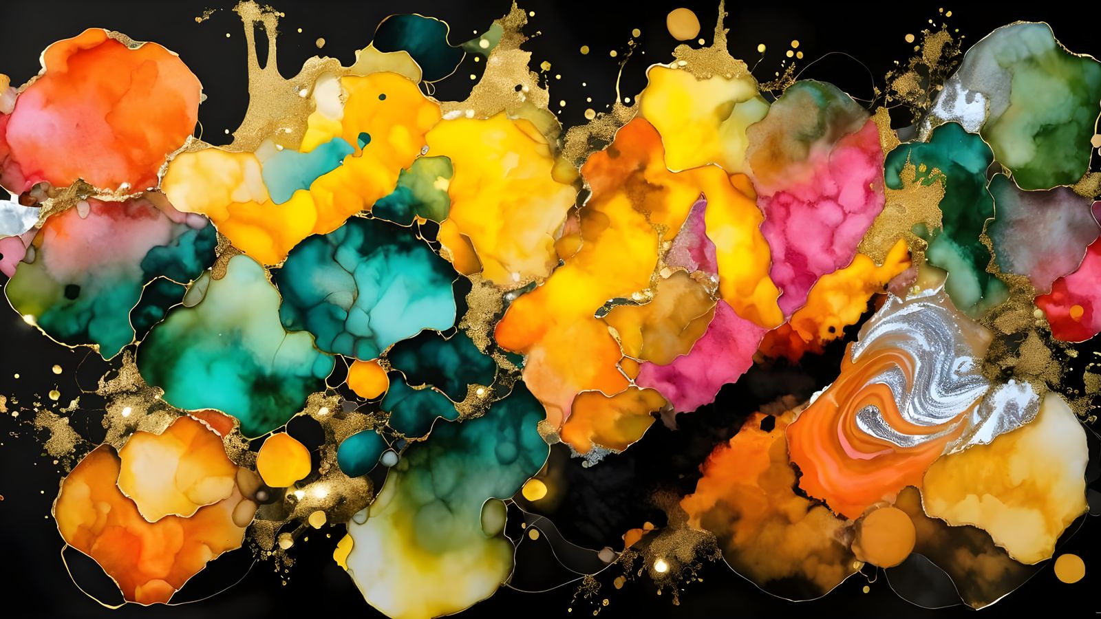 Monochrome Yellow Alcohol Inks on Black Paper