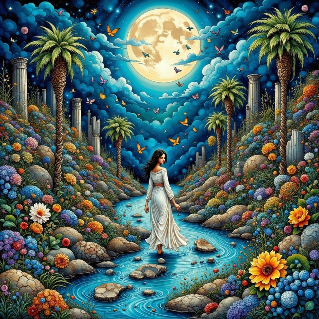 Moonlit Ruins: A Whimsical Storybook Illustration