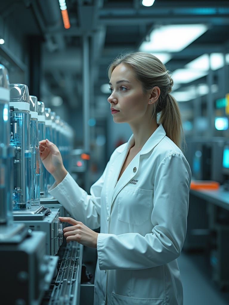 Futuristic Scientist Overseeing Rapid Printing Process in Ph...