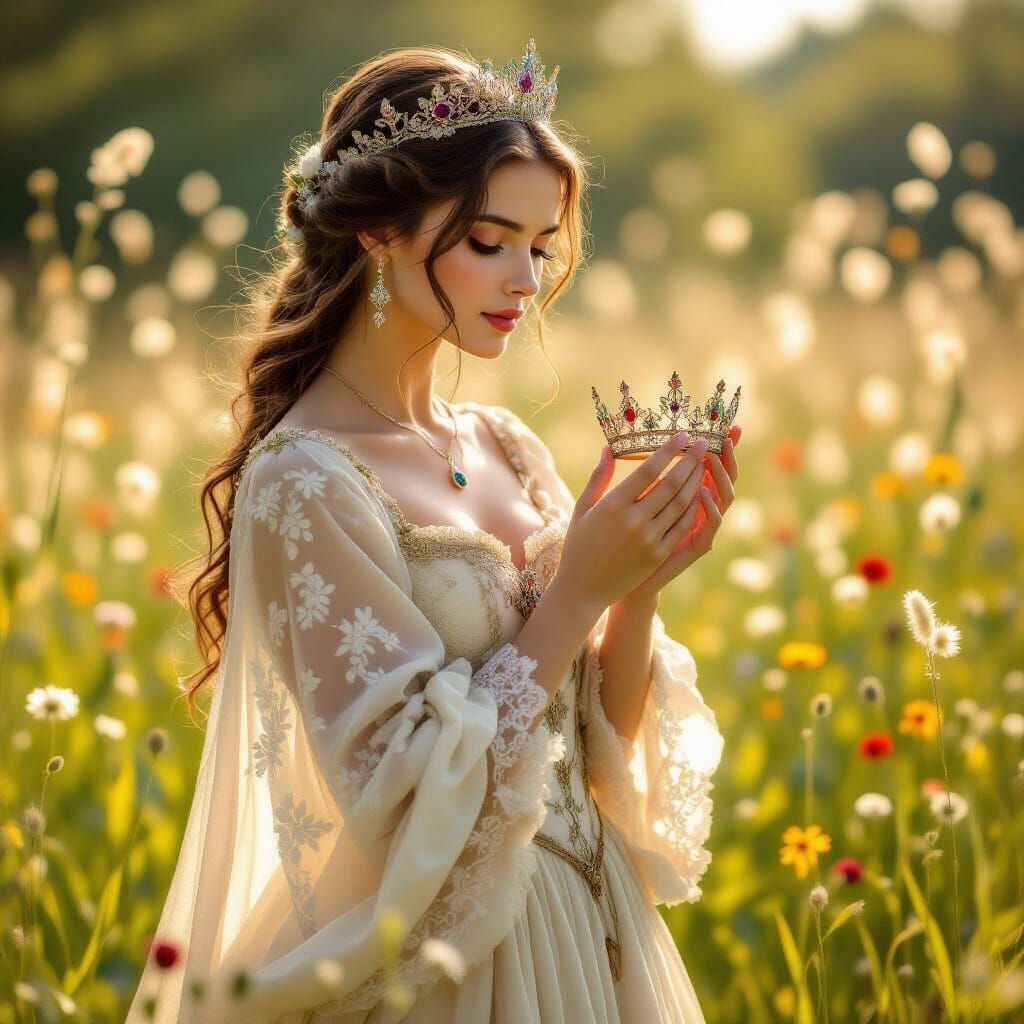 Woman in Medieval Gown in Pre-Raphaelite Style