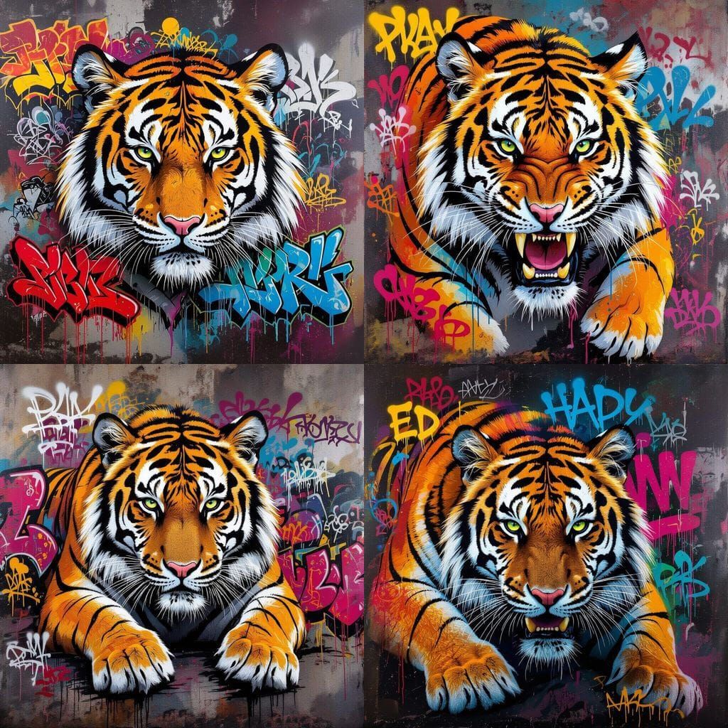 Ed Hardy Style Tiger Morphing into Graffiti Art