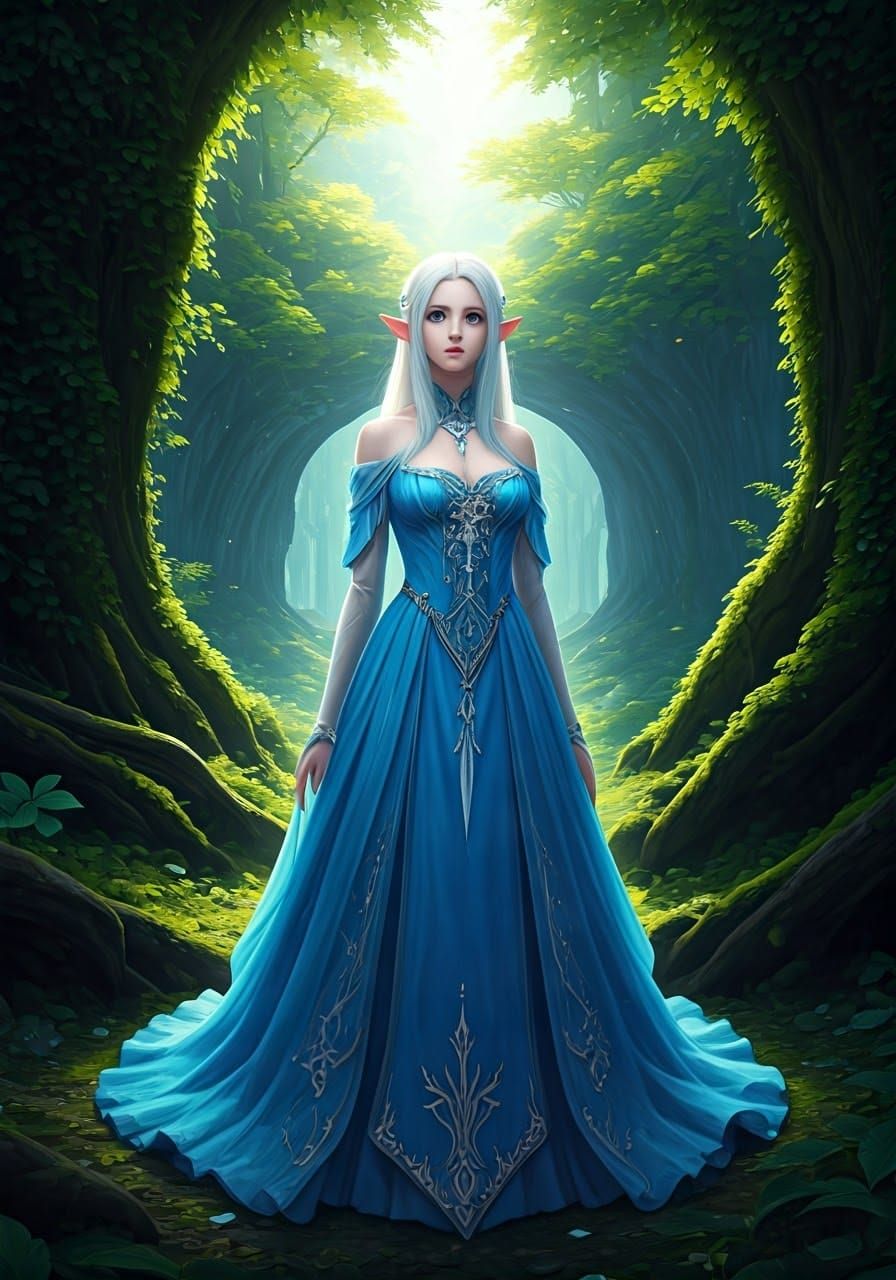 Majestic Elven Maiden in Vibrant Forest