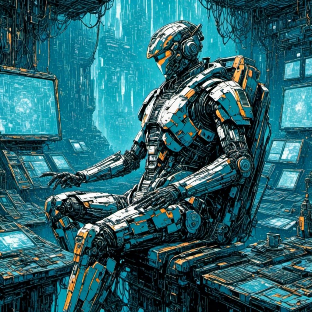 Erudite Man Views Android Schematics