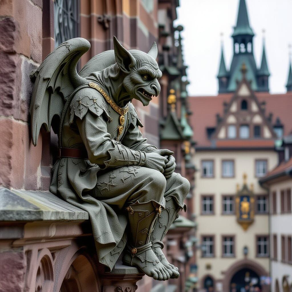 Gothic Gargoyle Mooning City Hall, Grotesque Stone Carving