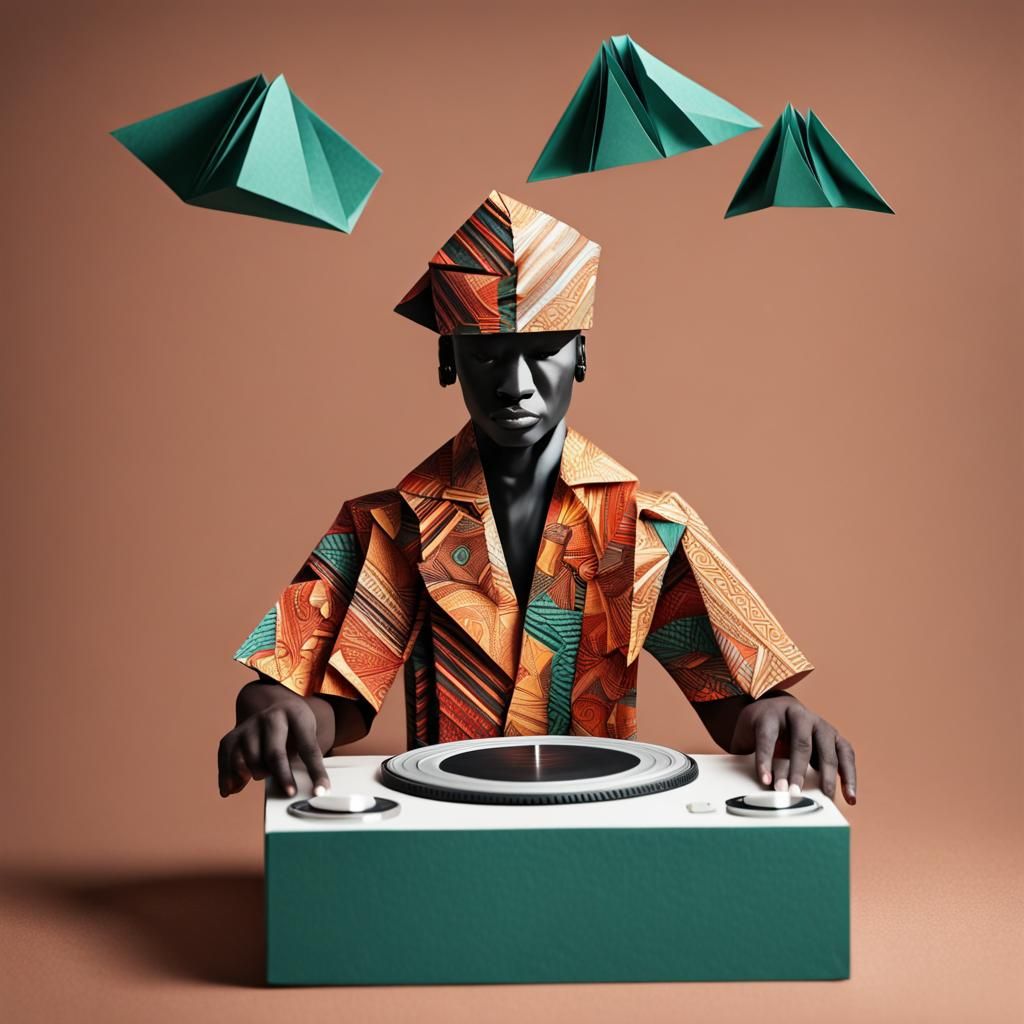 Origami DJ Sculpture in African Print