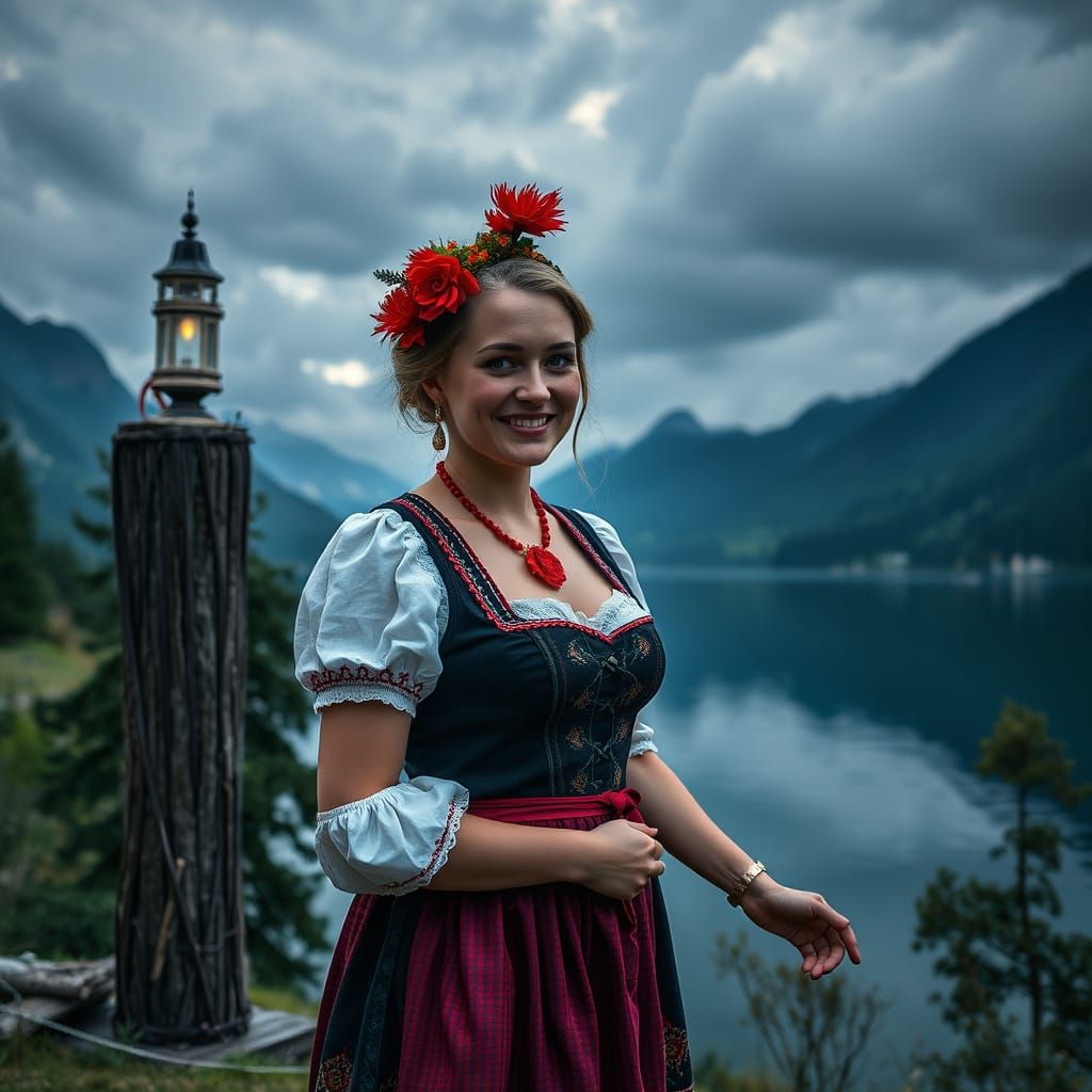 Milkmaid of Lake Konigssee in Pop Art Style