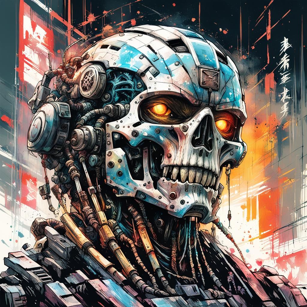 Manga-Style Mecha Exoskeleton in Noir Cinematic Scene