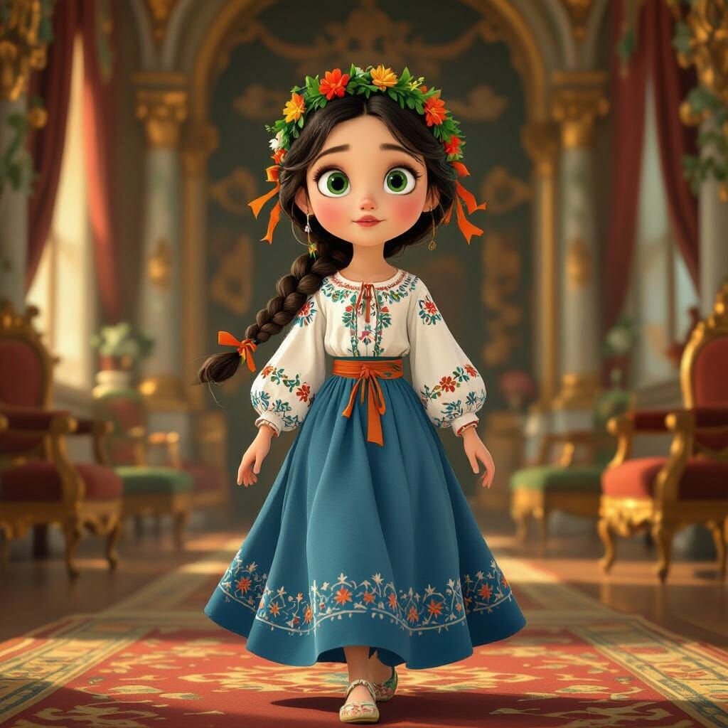 Ukrainian Girl in Golden Chamber, Fairy Tale Animation Style