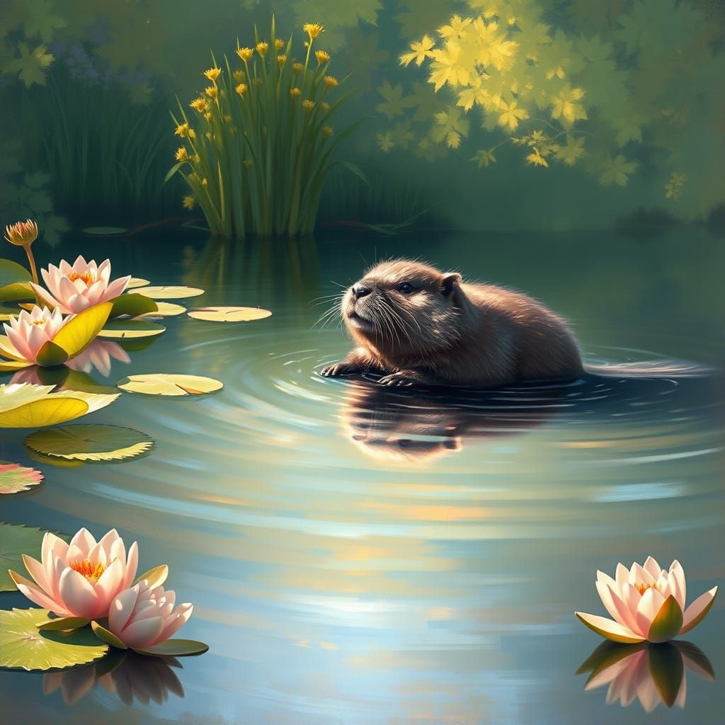 Beaver in Serene Lake Landscape