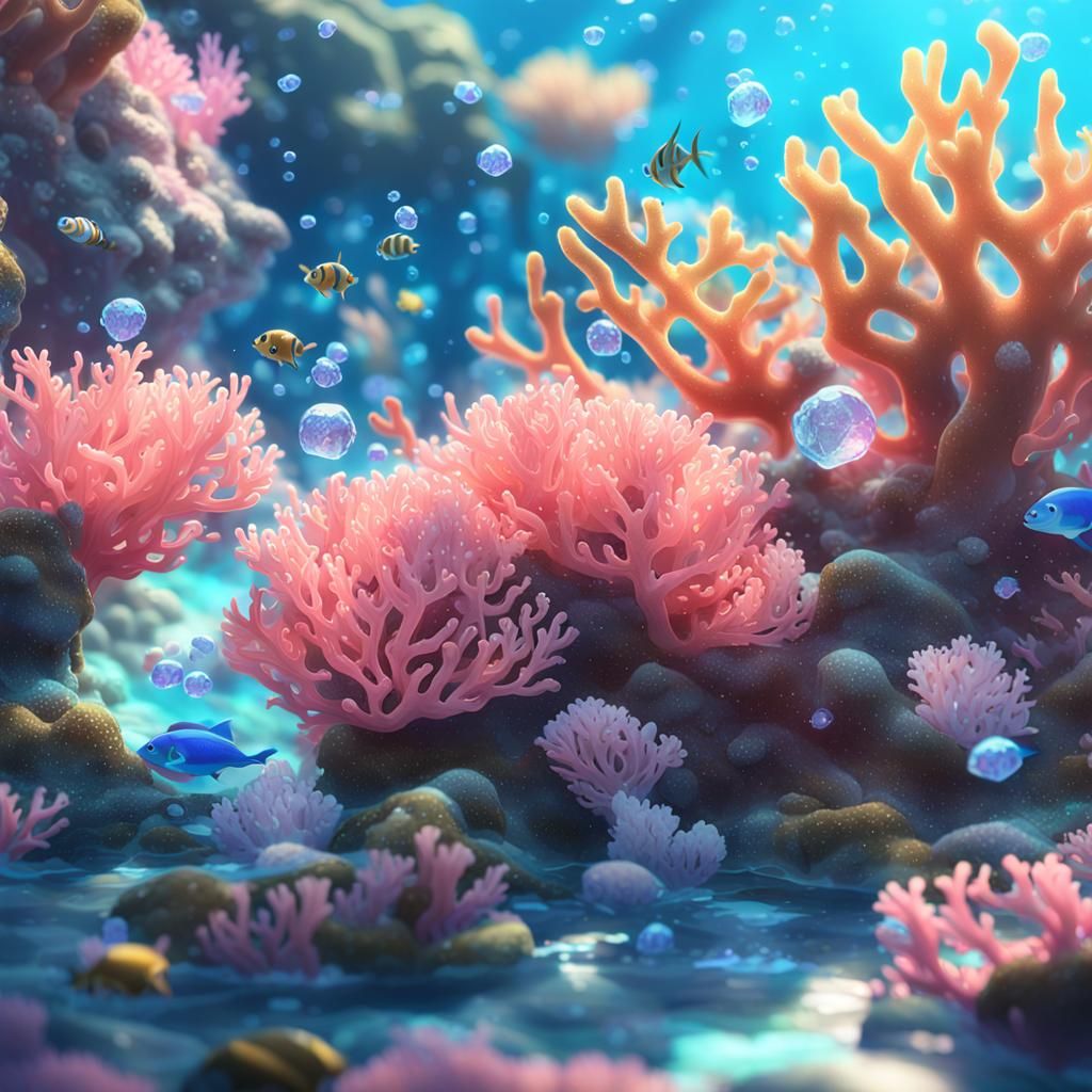 Luminous Coral Reef in 3D Anime Style