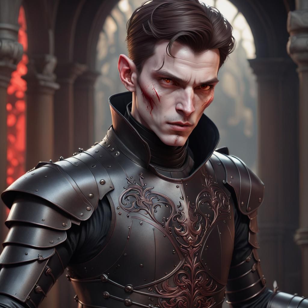 Sinister Vampire in Fencing Armor: Hyperdetailed Portrait