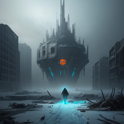 Surreal Apocalypse in Winter Ruins Scene, a Cyberpunk Digita...