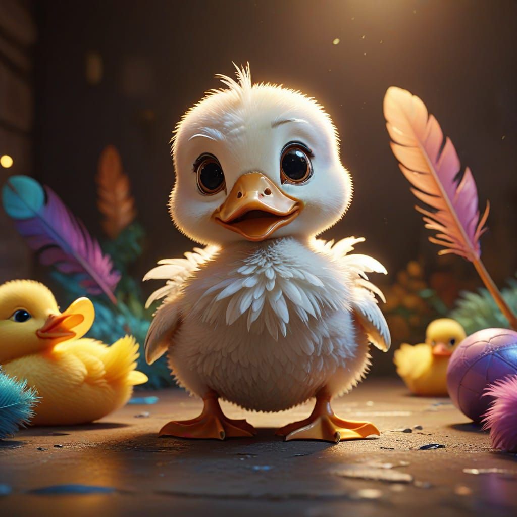 Adorable Baby Duck In Disney Pixar Style