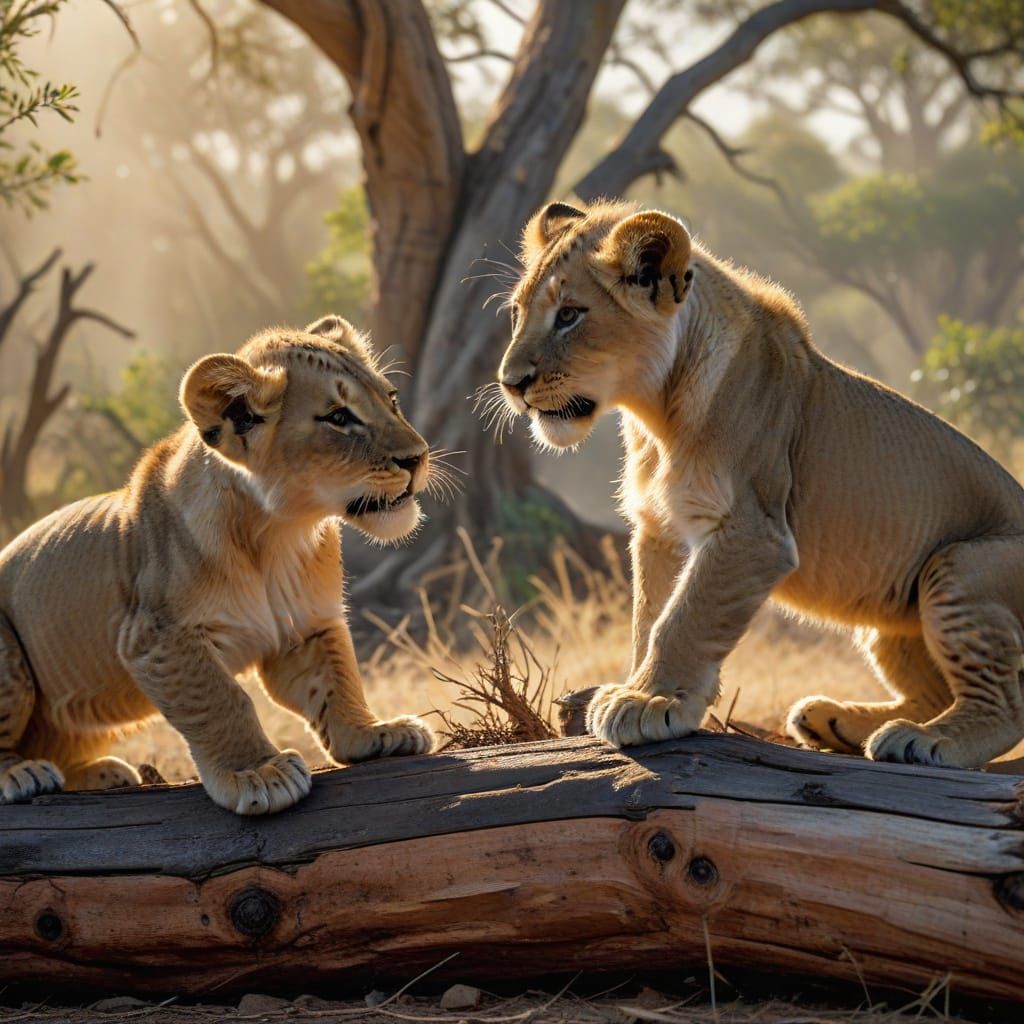 Lion Cubs Play Fighting: Wildlife Photography