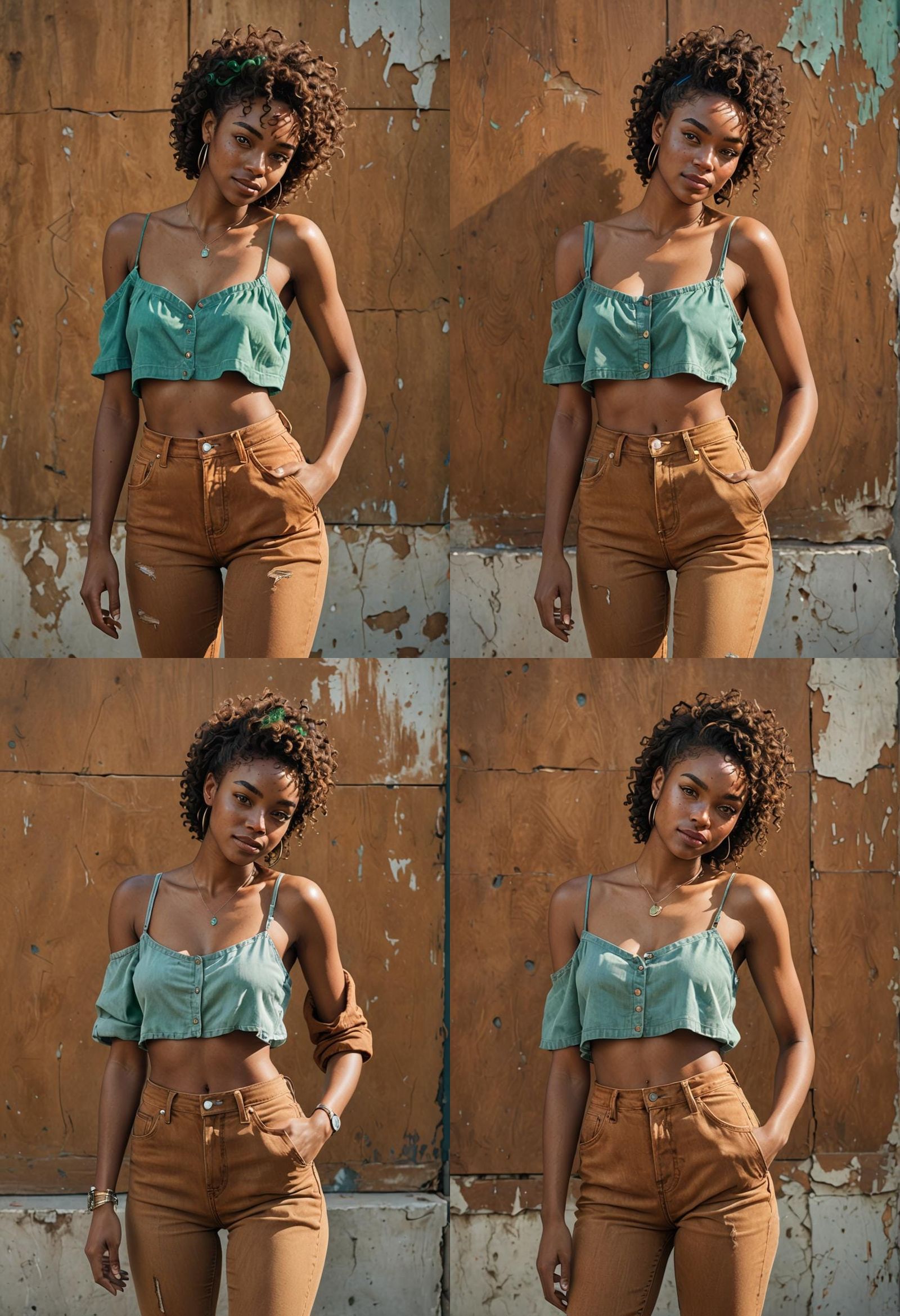 Confident Woman with Emerald Eyes in Tropical Scene