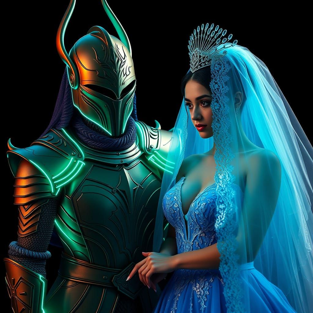 Surreal Fantasy Bride and Nephilim Warrior in Vibrant Matte...