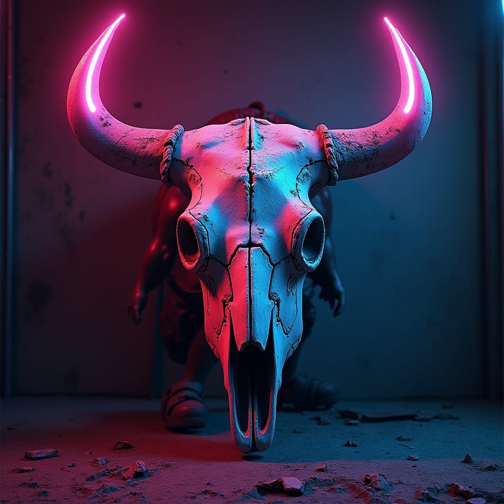 Grungy Bull Skull in Comic Book Style