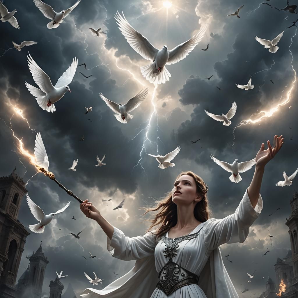 Woman Releases Dove as Dark Figure Threatens