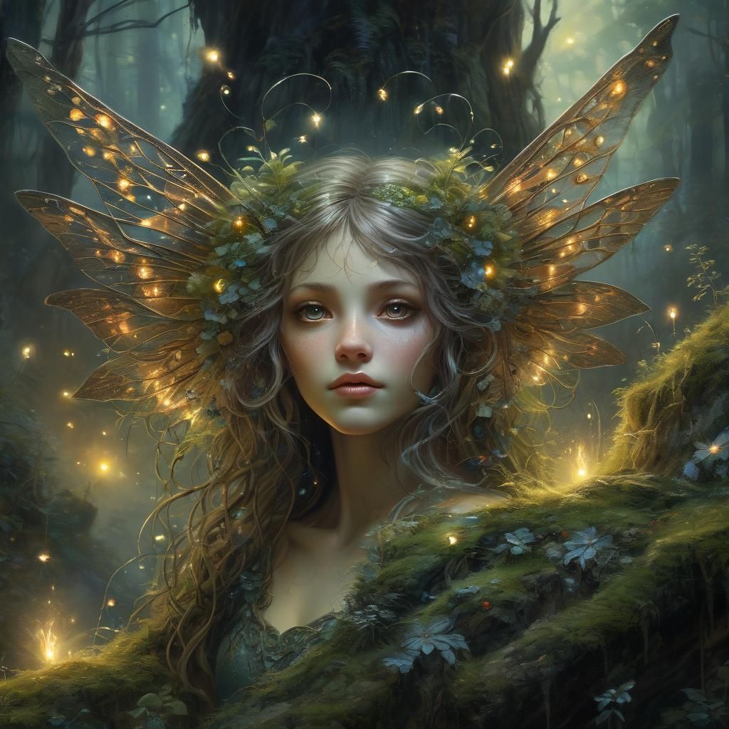 Moth-Human Hybrid in Ethereal Fantasy Forest