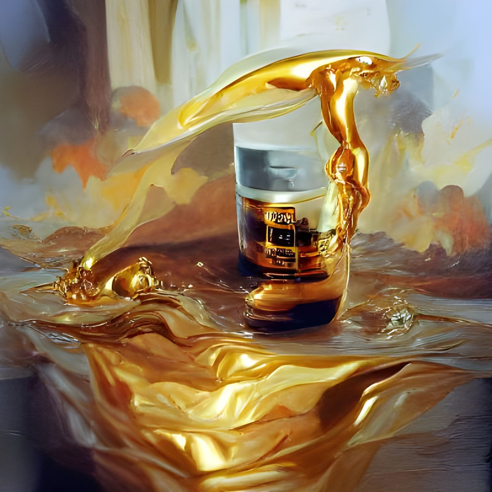 Liquid Gold Cascade as Oil Painting