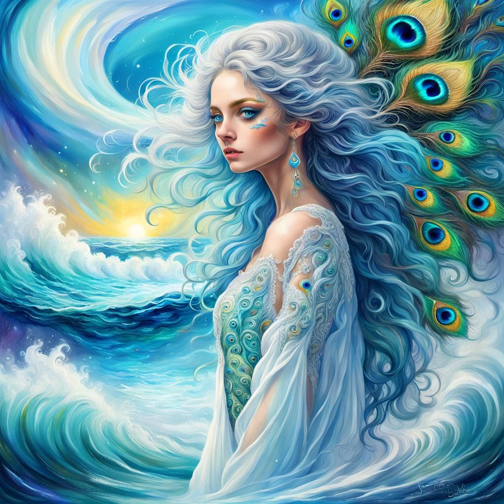 Surreal Female on Wave in Fantasy Art Style