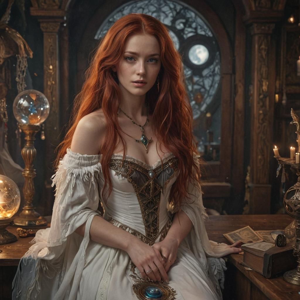 Goddess with Red Hair and Amber Jewelry