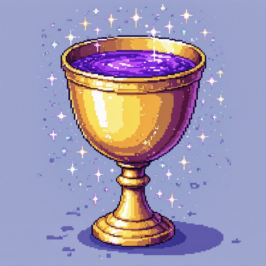 Pixel Art Golden Goblet with Purple Poison