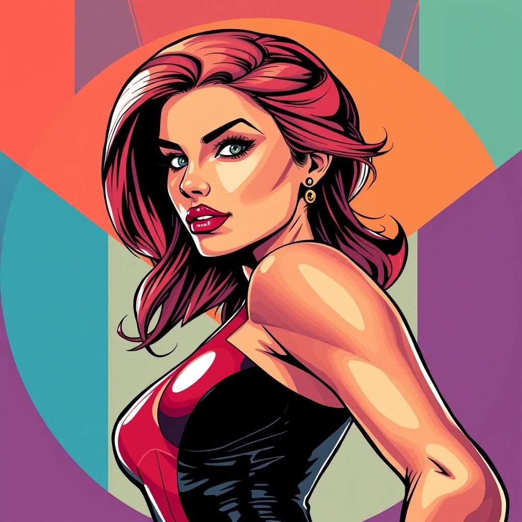Superhero Woman Portrait in Vibrant Comic Style