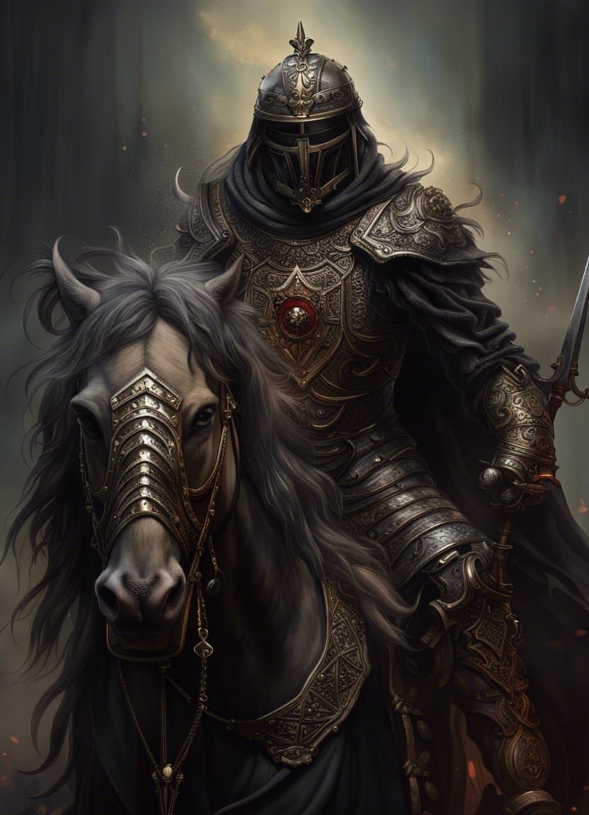Dark Templar Knight on Zombie Horse in Hyperrealism