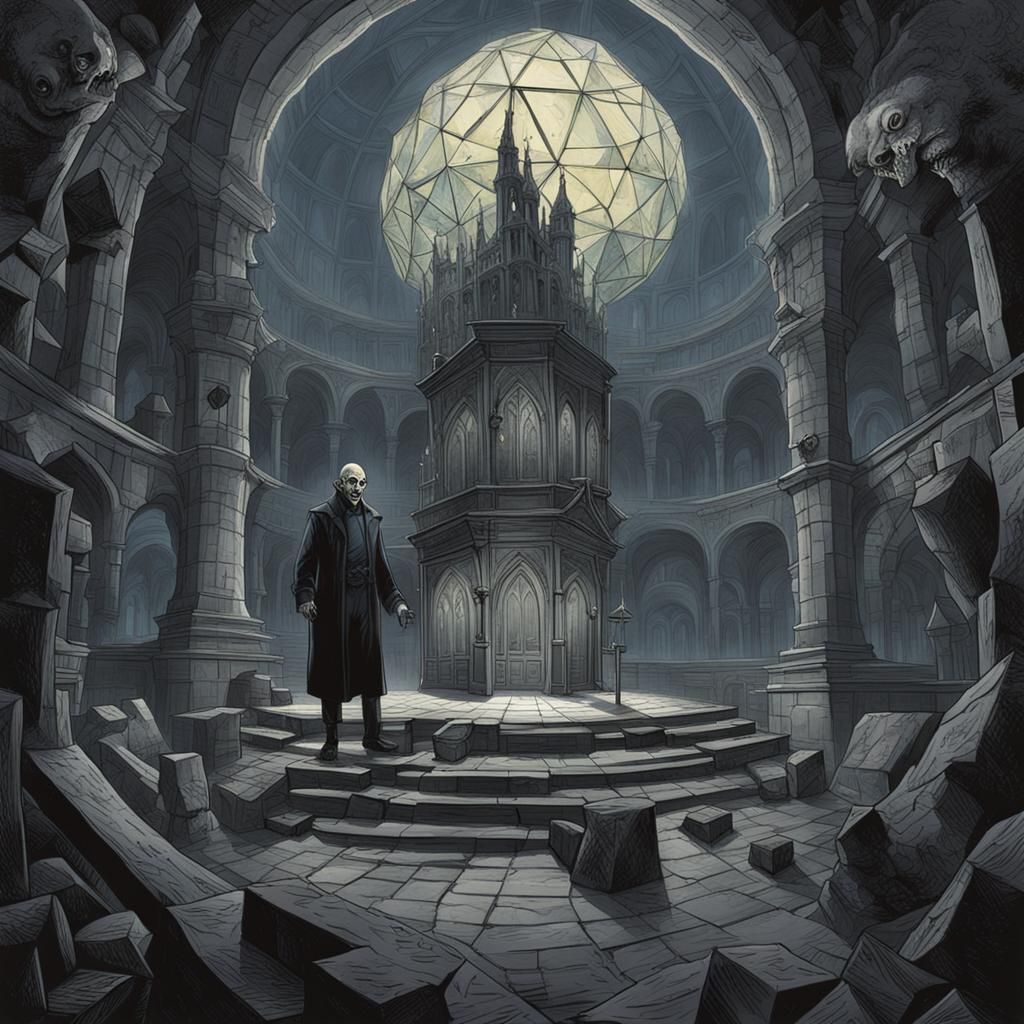 Nosferatu Hosts Crystal Maze: Gothic Horror in Doré Style