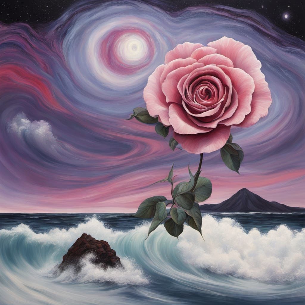 Surreal Pink Rose in Cosmic Mauve and Stark White