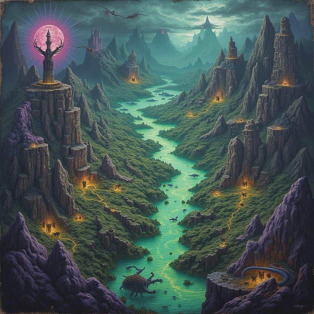 Ancient Map of Veridian with Golems and Dragons