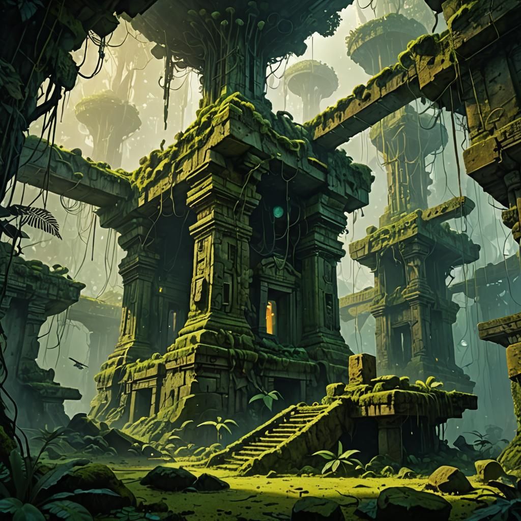 Sci-Fi Jungle Ruins with Alien Technology