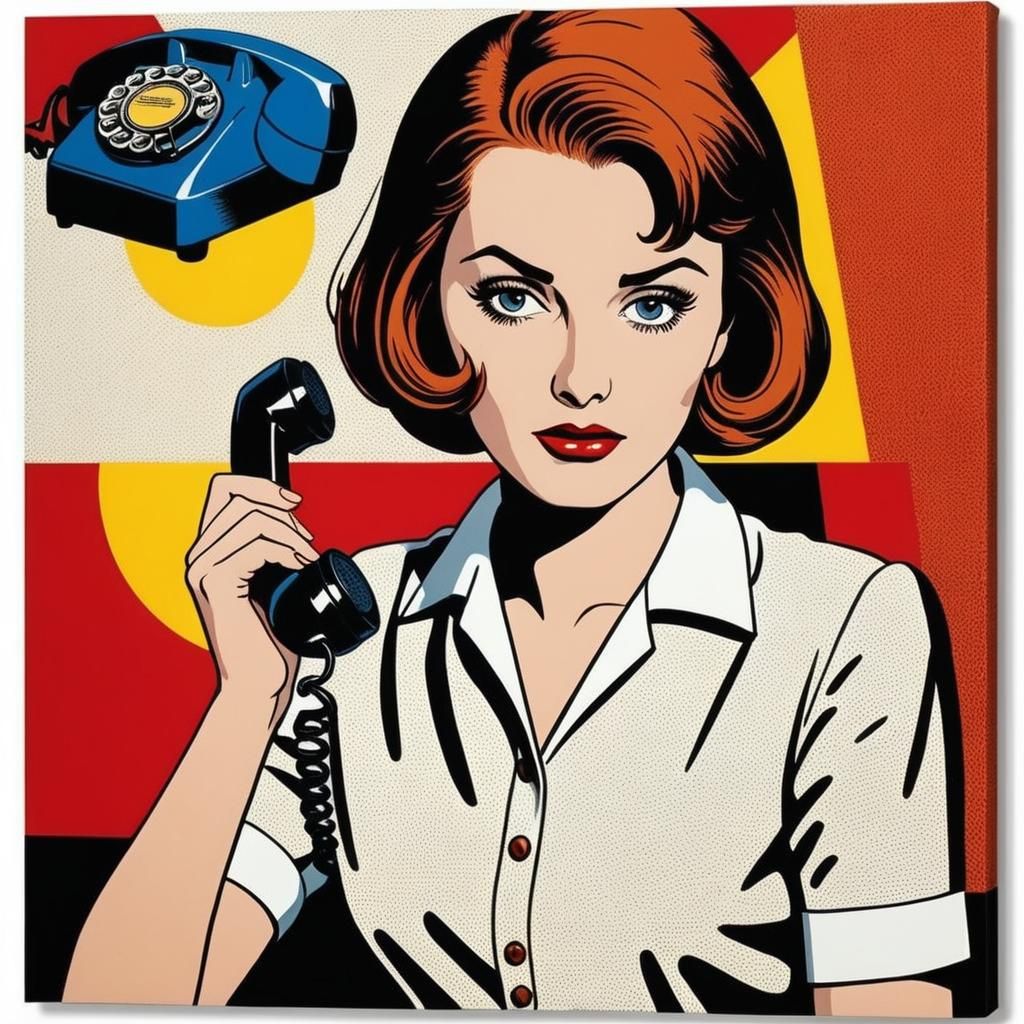 Pop Art Woman with Phone in Lichtenstein Style