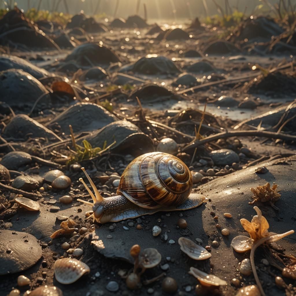 Sammy the Snail in a Destroyed Landscape