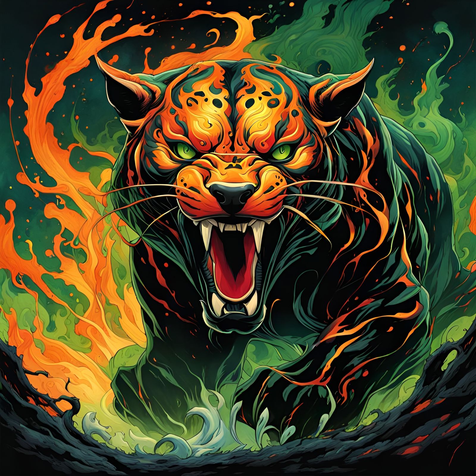 Terrifying Ghost Panther in Liquid Splatter Style