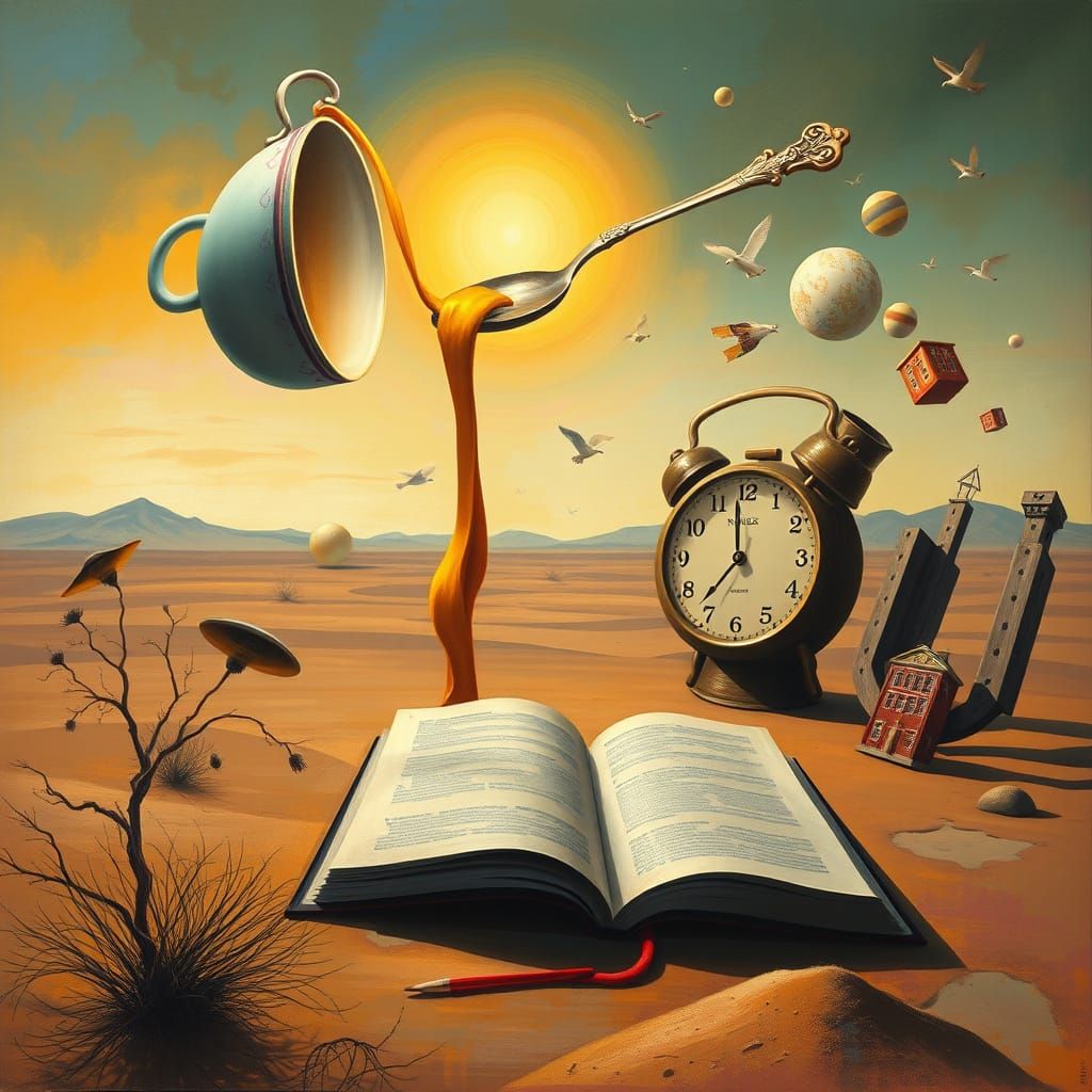 Surreal Desert Dreamscape with Teacup Sun