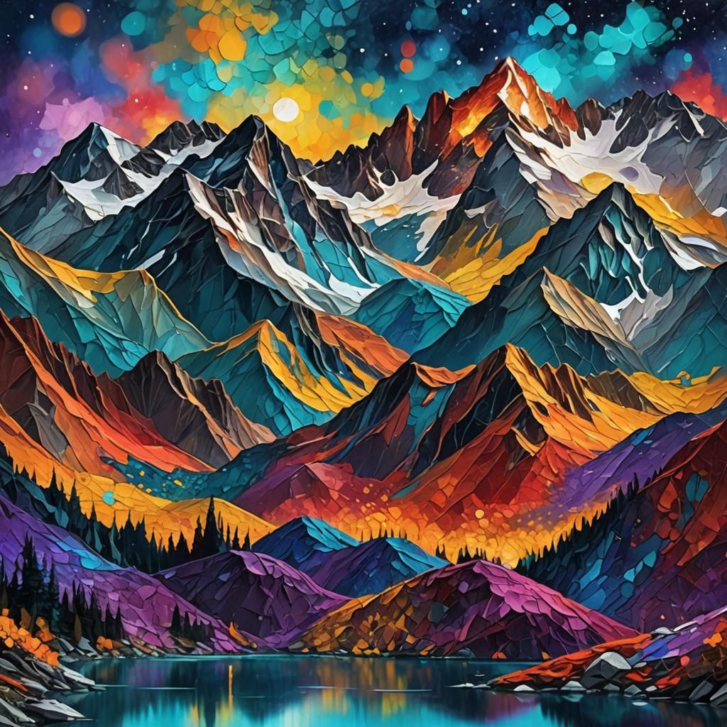 Vibrant Alpine Scenery as Impasto Painting