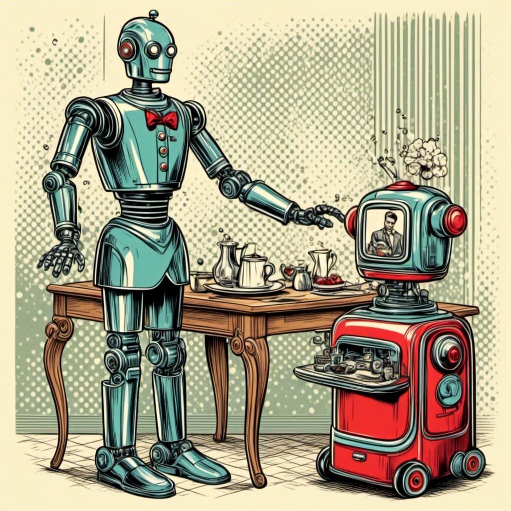 Retro Robot Butler in 1940s Style