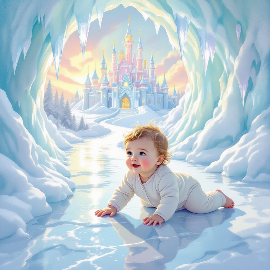 Ice Palace in Ice Cream with Crawling Baby