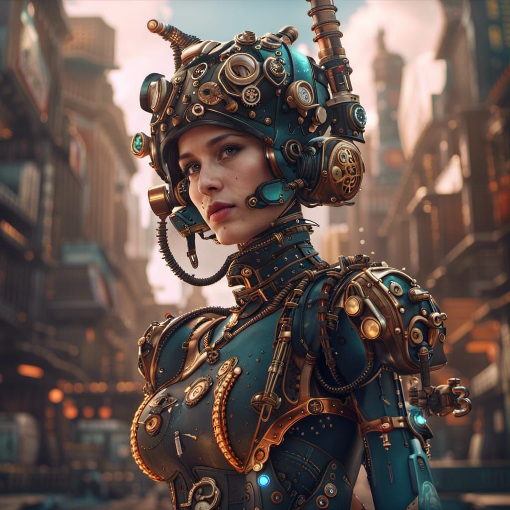 Steampunk Robo Girl Matte Painting
