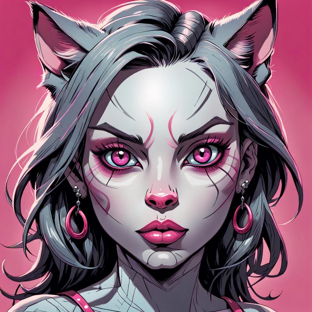 Anthro Cat Portrait in Comic Book Style