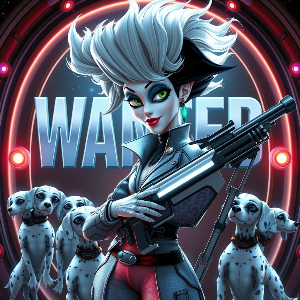 Cyberpunk Cruella De Vil 'Wanted' Poster