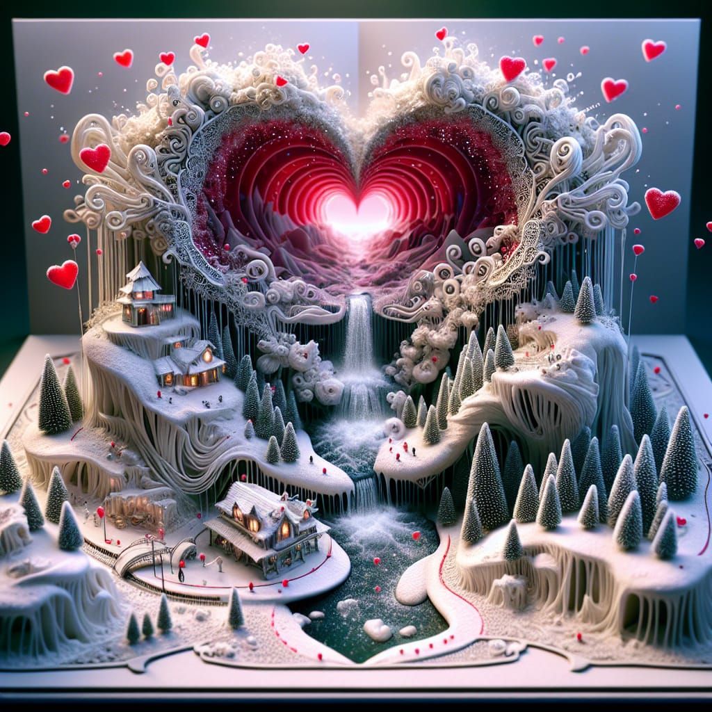 Miniature Valentine's Day Wonderland in Whimsical, High-Deta...