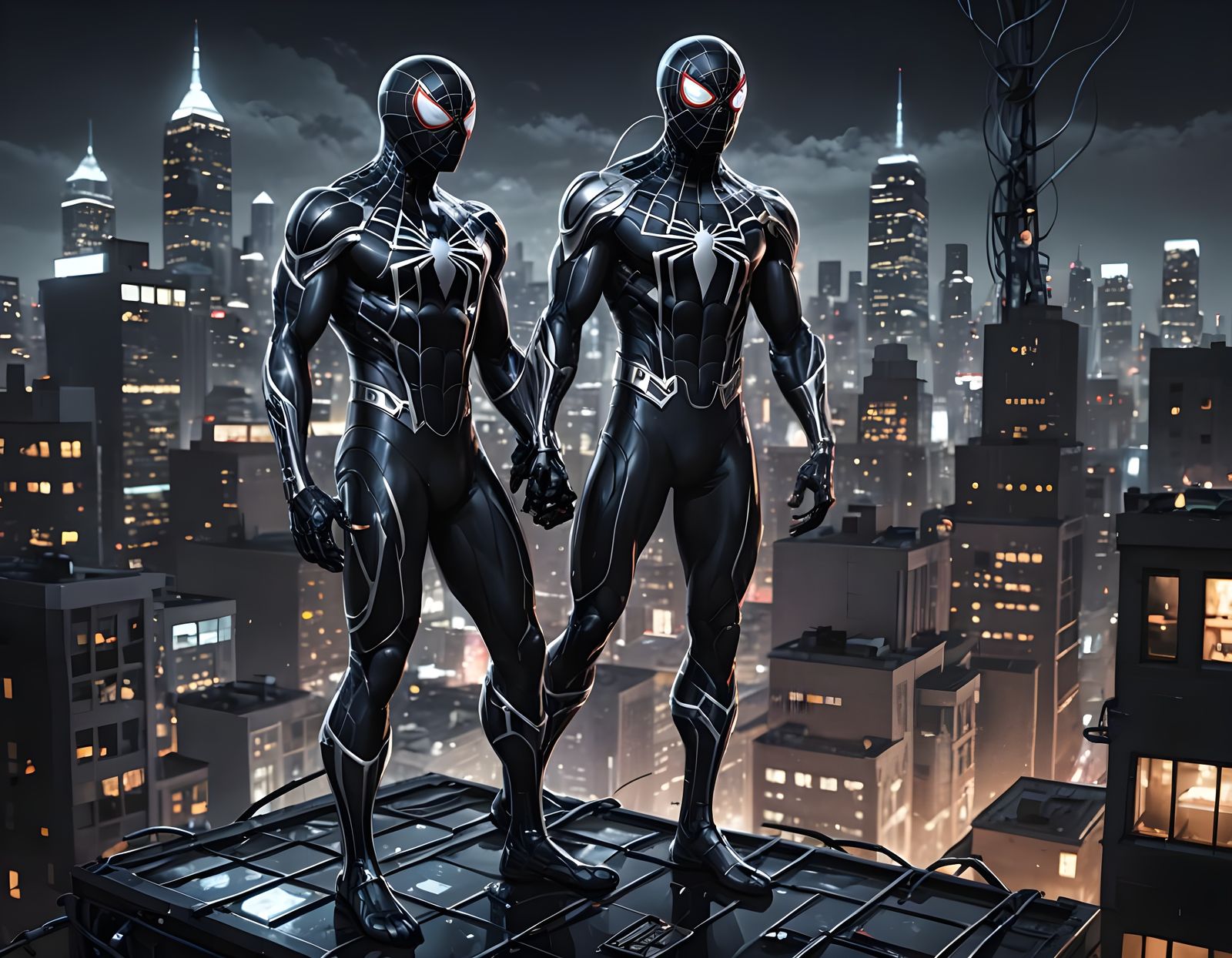 Cybernetic Spiderman Ascends Dark City Skyscrapers