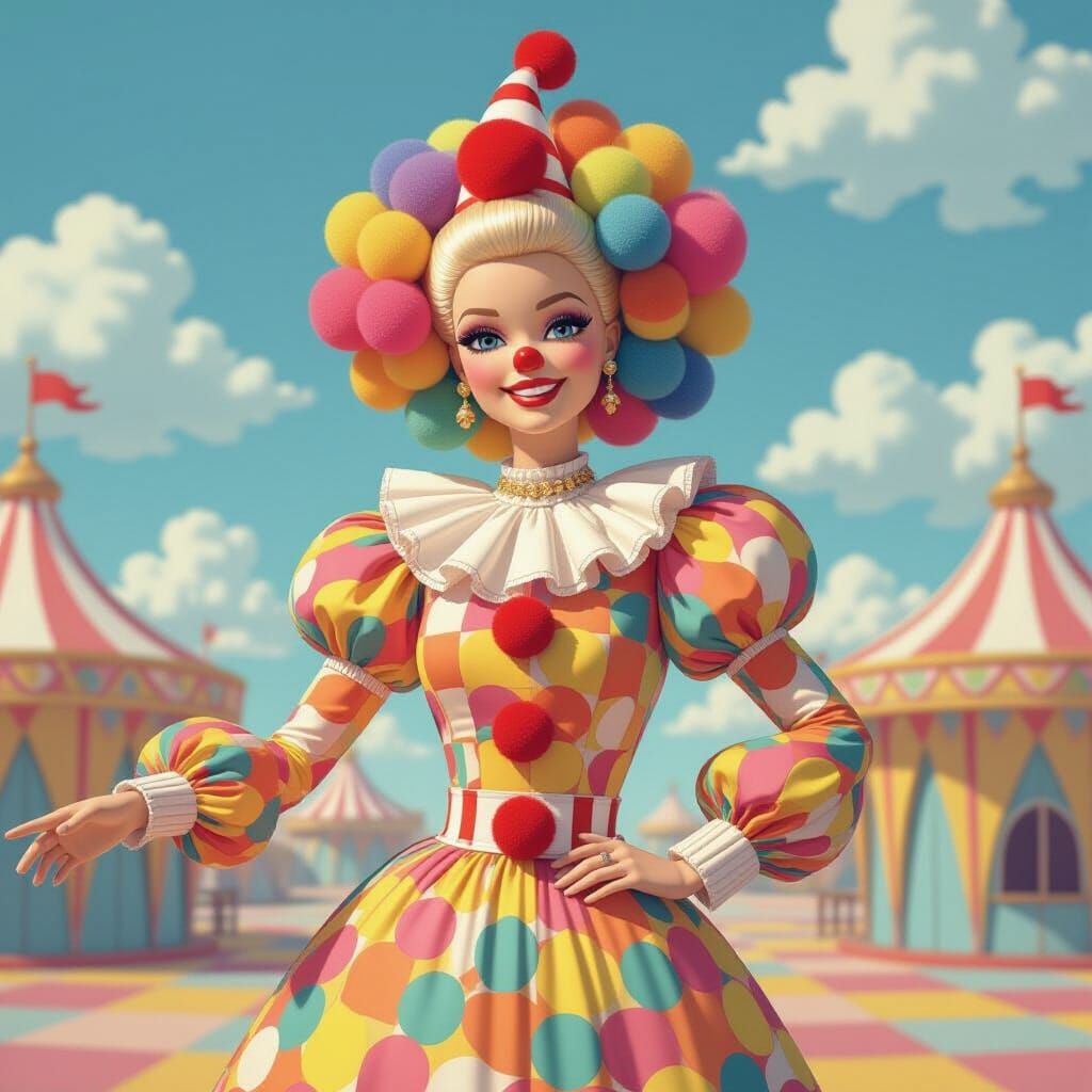 Barbie as Clown in Surreal Pop Art Style