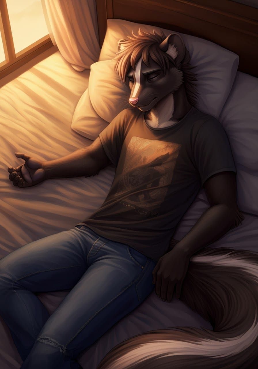 Anthropomorphic Skunk Lounging in Art Nouveau Style